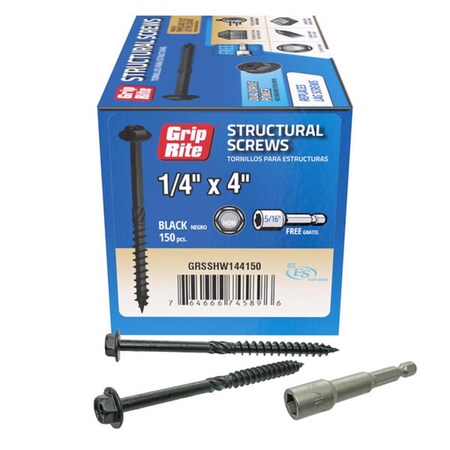 Grip-Rite Lag Screw, 1/4 in, 4 in, Torx Drive, 150 PK GRSSHW144150